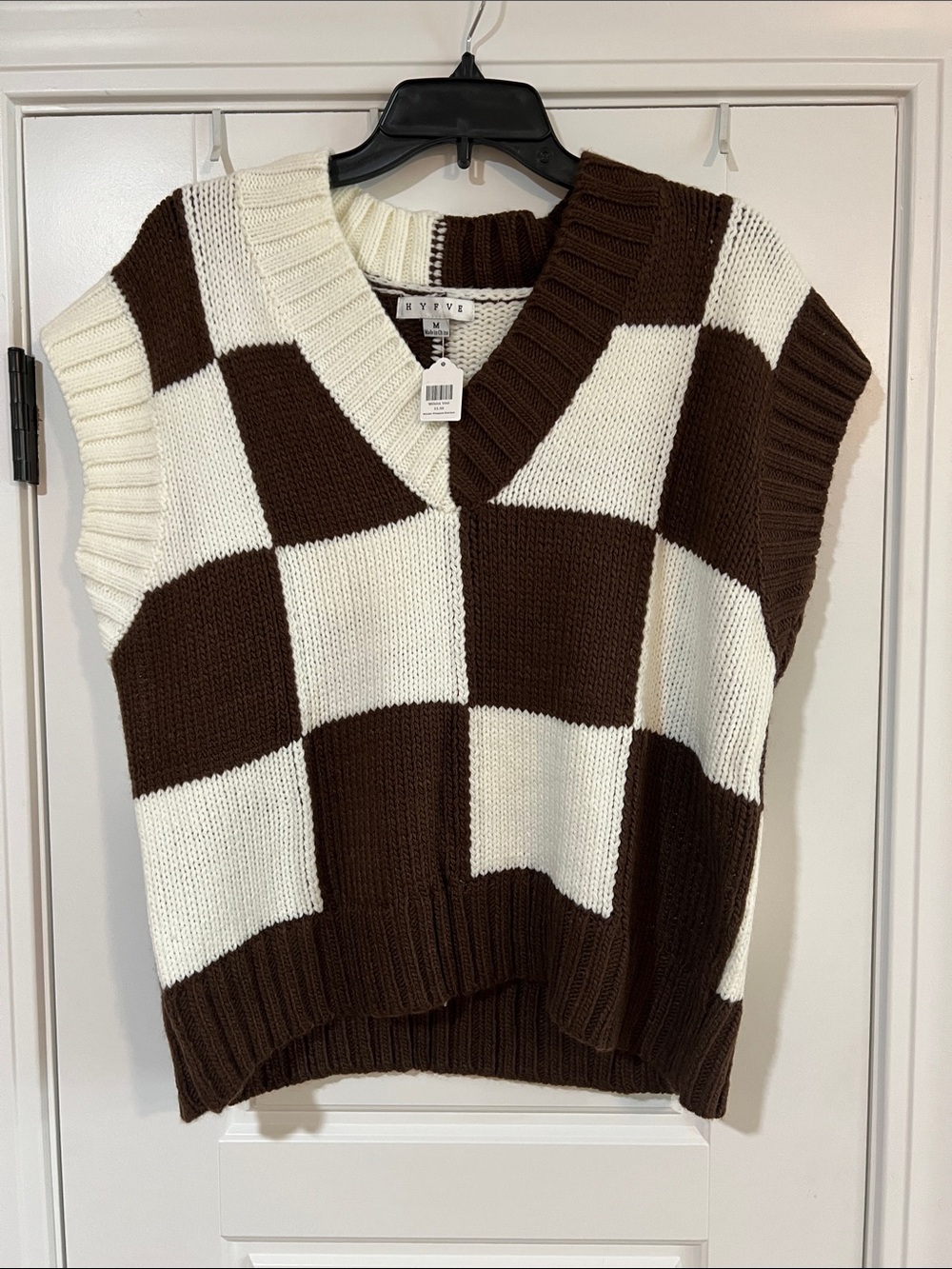 HYFVE Brown & Cream Checker V-Neck Sweater Vest
